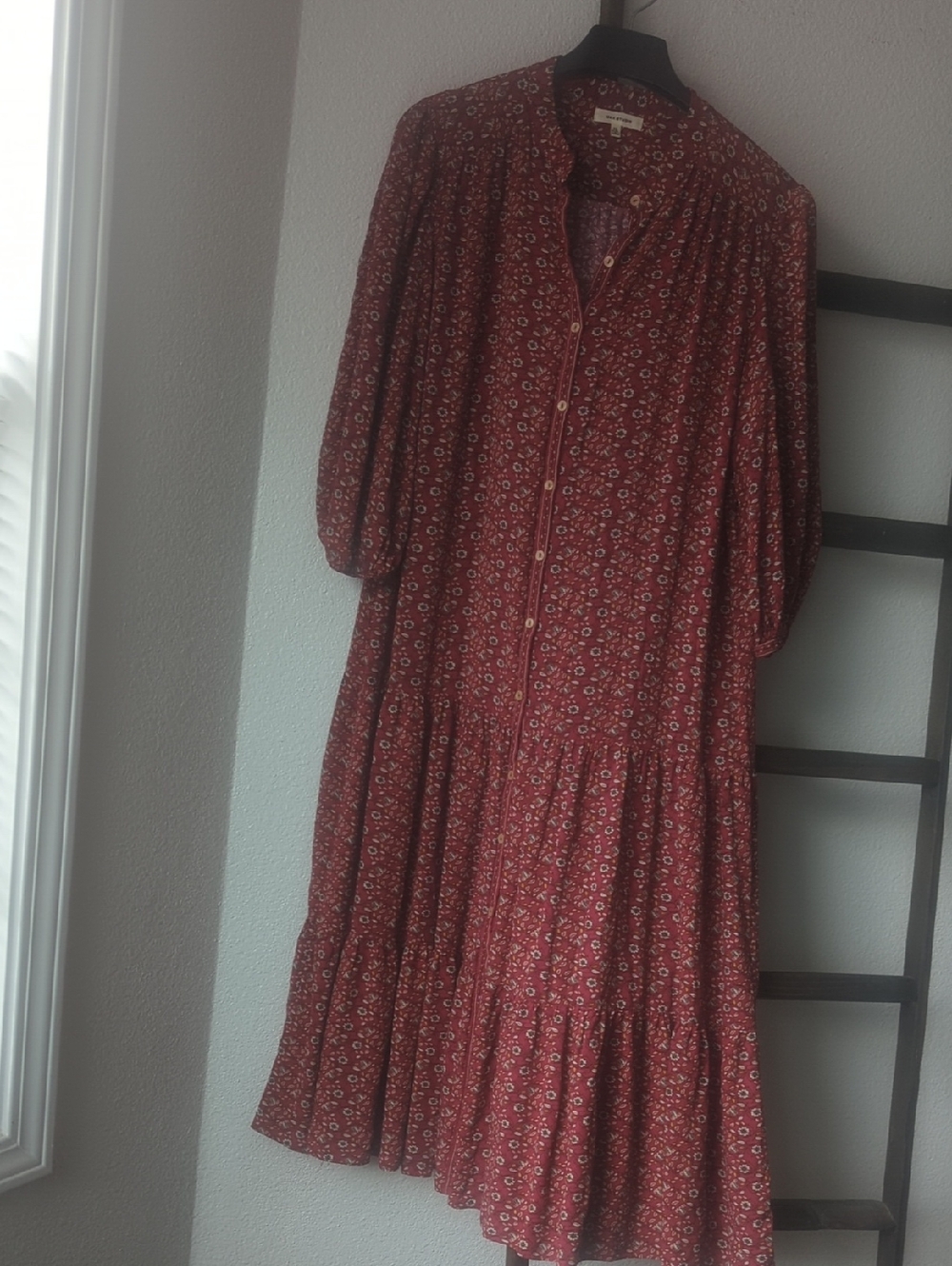 Max Studio Red Floral Button-Front Tiered Dress